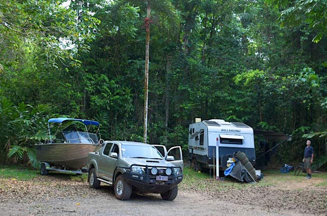 Siesta Spacious Campground site with boat and van