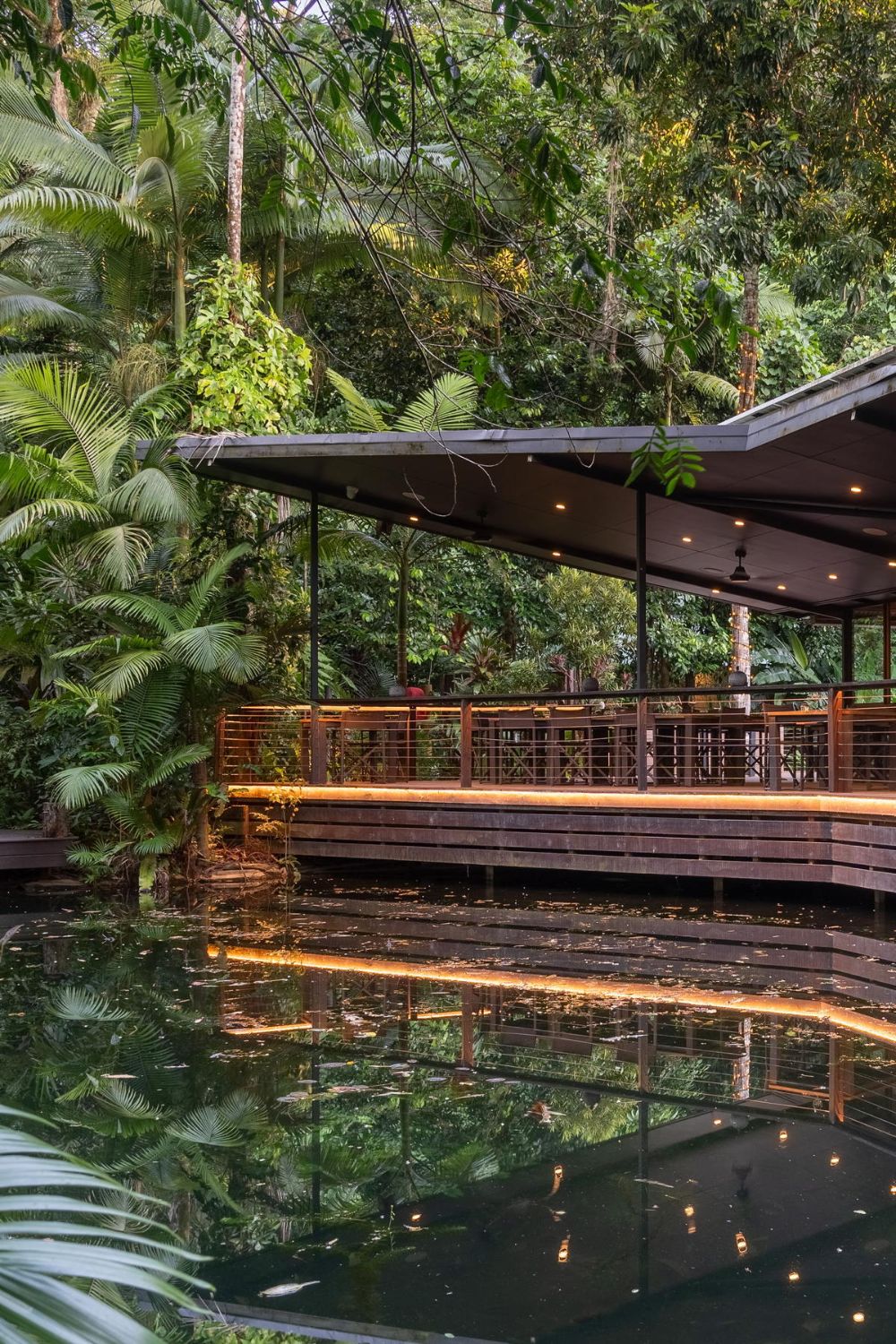 Julaymba Restaurant deck over the lagoon in the rainforest